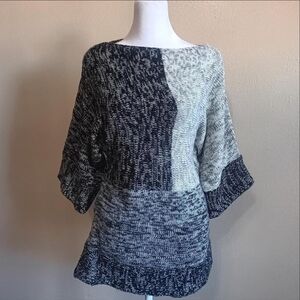 Gray Colorblock Knit Sweater, Vintage Suzie Medium, Long Fitted Fall Winter